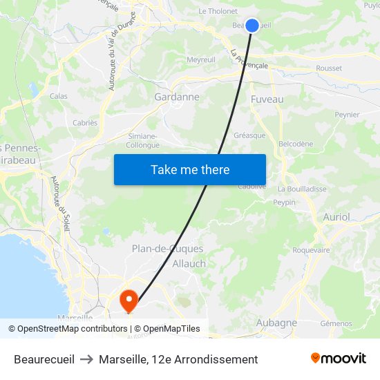 Beaurecueil to Marseille, 12e Arrondissement map