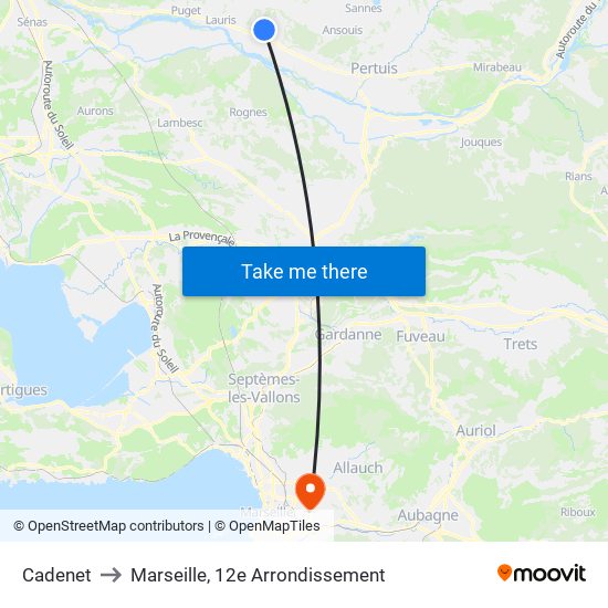 Cadenet to Marseille, 12e Arrondissement map