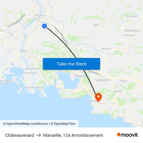 Châteaurenard to Marseille, 12e Arrondissement map