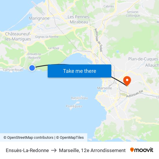 Ensuès-La-Redonne to Marseille, 12e Arrondissement map