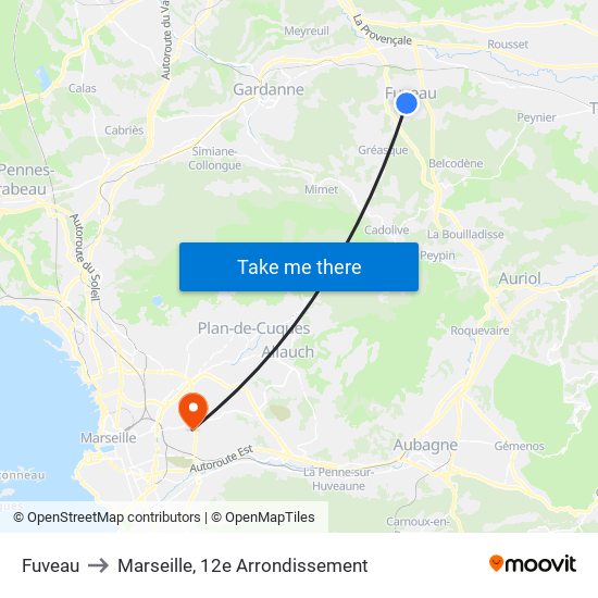 Fuveau to Marseille, 12e Arrondissement map