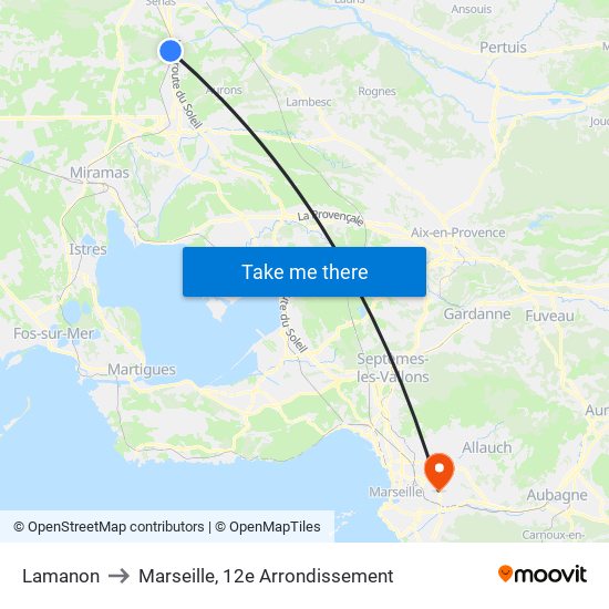 Lamanon to Marseille, 12e Arrondissement map