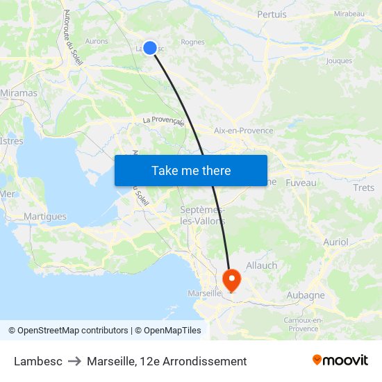 Lambesc to Marseille, 12e Arrondissement map