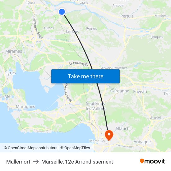 Mallemort to Marseille, 12e Arrondissement map