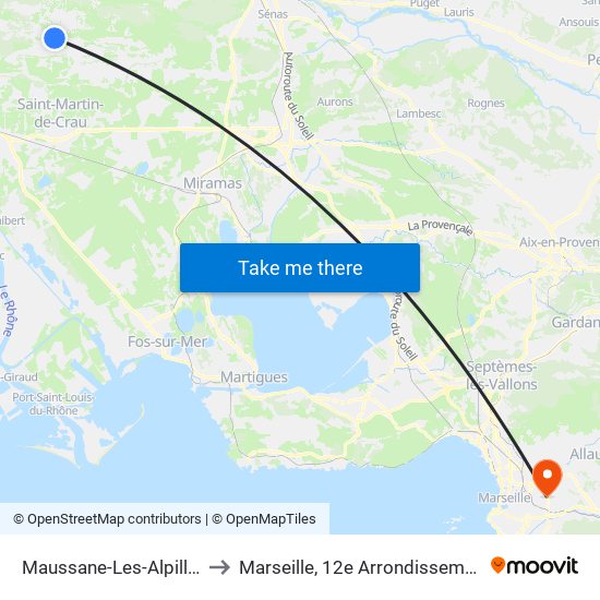 Maussane-Les-Alpilles to Marseille, 12e Arrondissement map