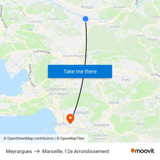 Meyrargues to Marseille, 12e Arrondissement map