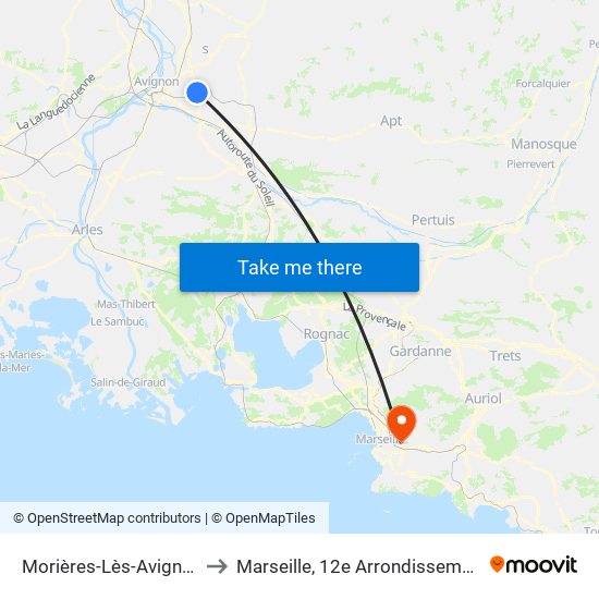 Morières-Lès-Avignon to Marseille, 12e Arrondissement map