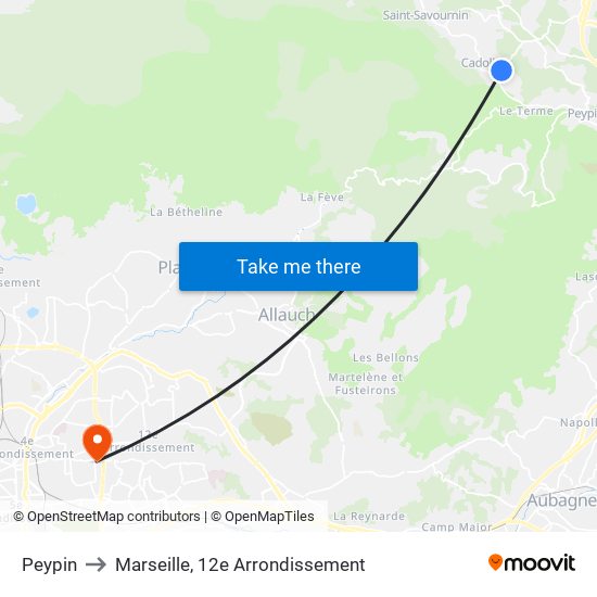 Peypin to Marseille, 12e Arrondissement map