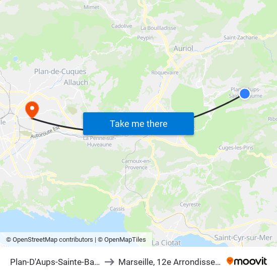 Plan-D'Aups-Sainte-Baume to Marseille, 12e Arrondissement map