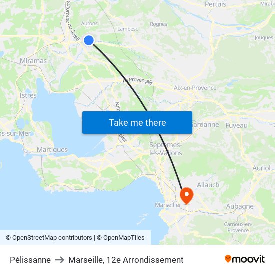 Pélissanne to Marseille, 12e Arrondissement map