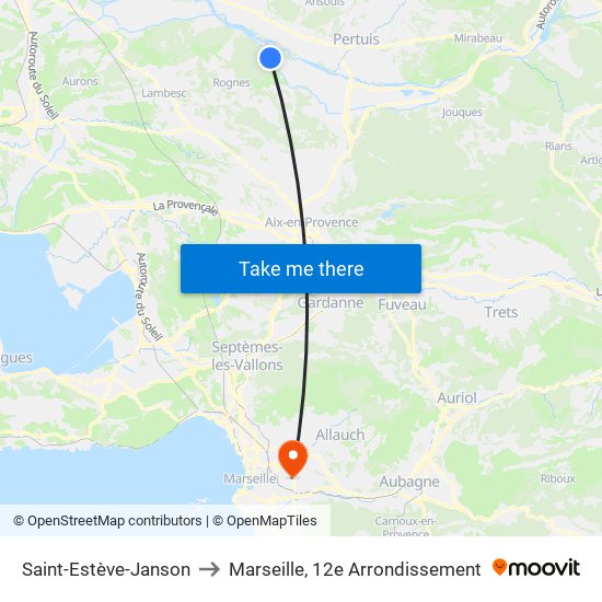 Saint-Estève-Janson to Marseille, 12e Arrondissement map