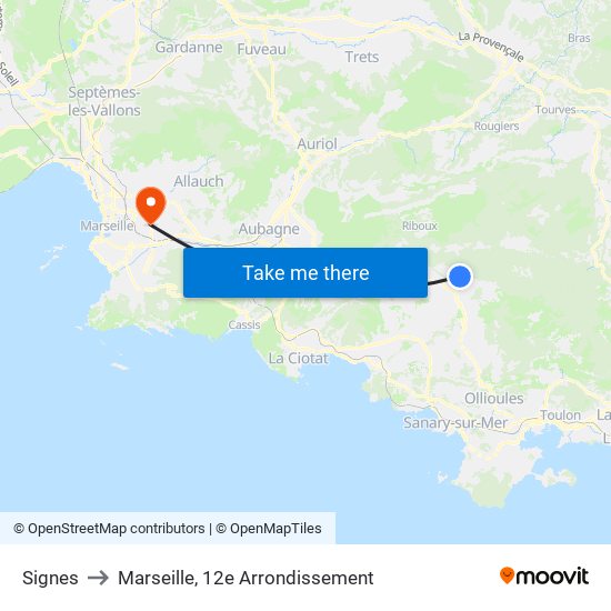 Signes to Marseille, 12e Arrondissement map