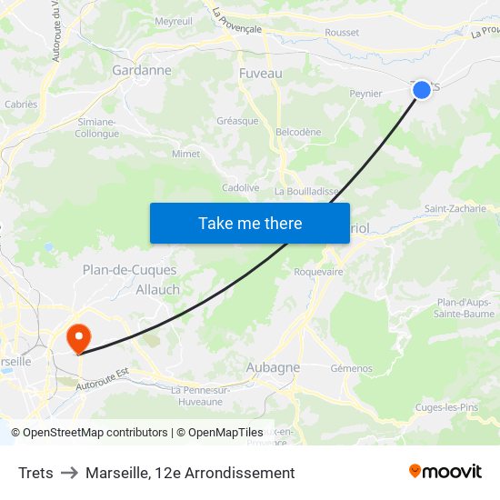 Trets to Marseille, 12e Arrondissement map