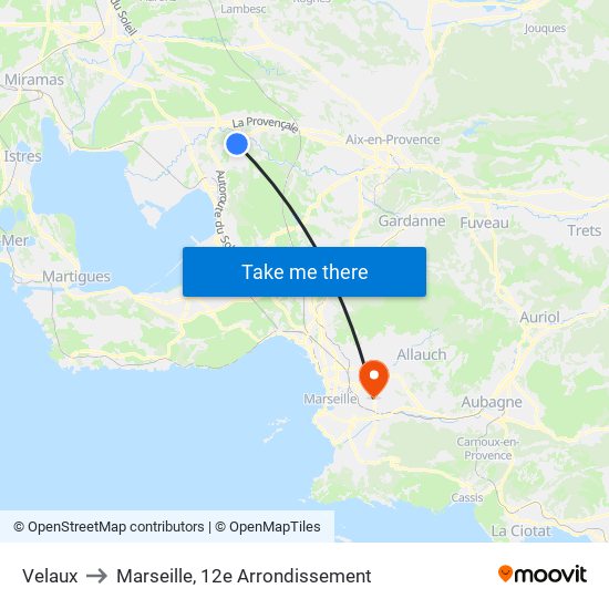 Velaux to Marseille, 12e Arrondissement map