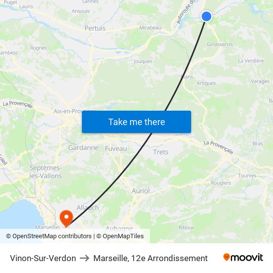 Vinon-Sur-Verdon to Marseille, 12e Arrondissement map