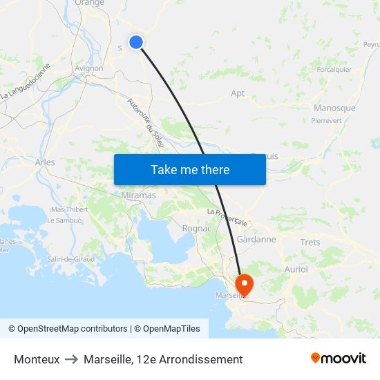 Monteux to Marseille, 12e Arrondissement map