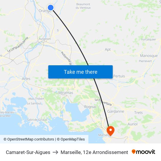 Camaret-Sur-Aigues to Marseille, 12e Arrondissement map