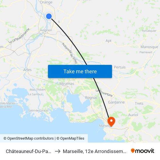 Châteauneuf-Du-Pape to Marseille, 12e Arrondissement map