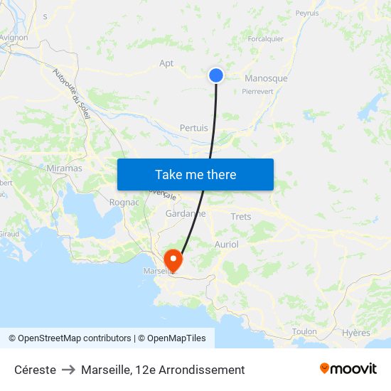 Céreste to Marseille, 12e Arrondissement map