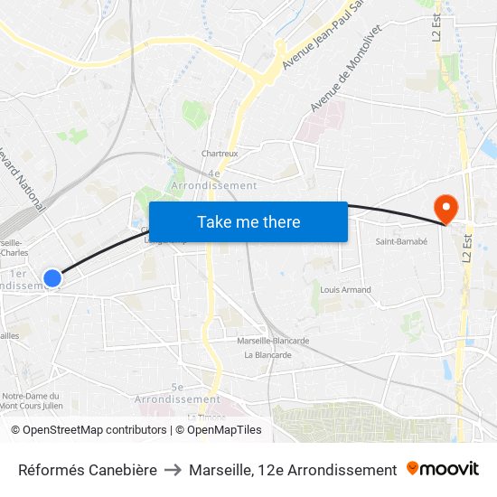 Réformés Canebière to Marseille, 12e Arrondissement map