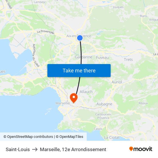 Saint-Louis to Marseille, 12e Arrondissement map