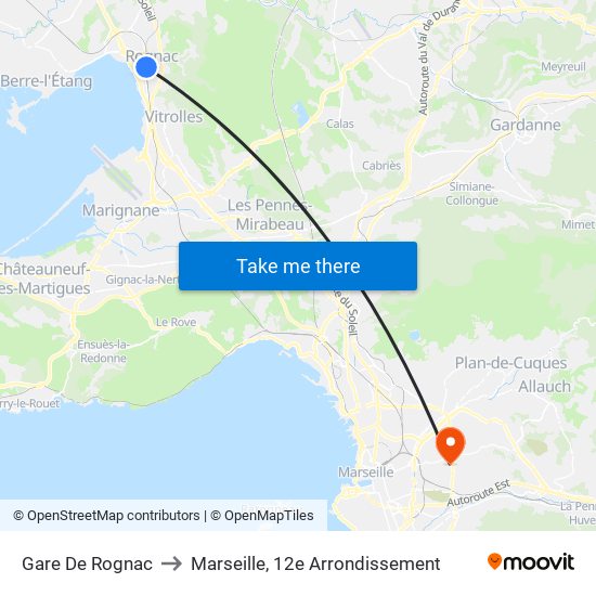 Gare De Rognac to Marseille, 12e Arrondissement map