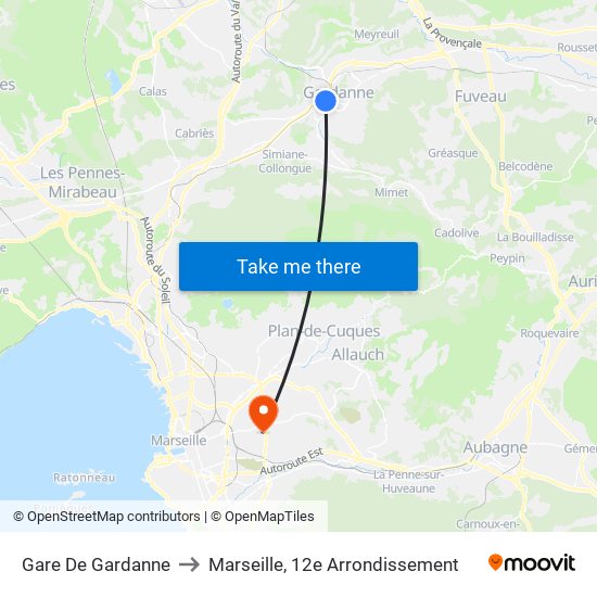 Gare De Gardanne to Marseille, 12e Arrondissement map