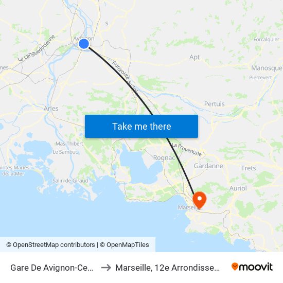 Gare De Avignon-Centre to Marseille, 12e Arrondissement map