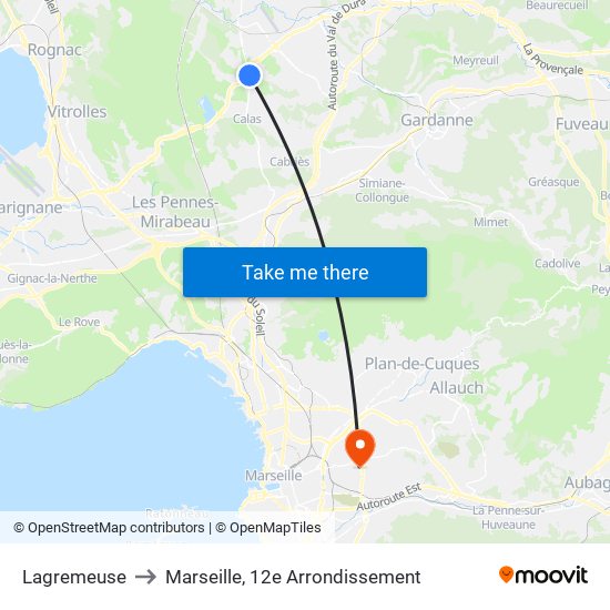 Lagremeuse to Marseille, 12e Arrondissement map