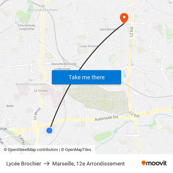 Lycée Brochier to Marseille, 12e Arrondissement map