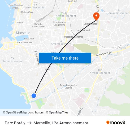 Parc Borély to Marseille, 12e Arrondissement map