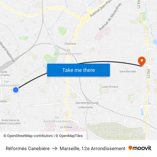 Réformés Canebière to Marseille, 12e Arrondissement map