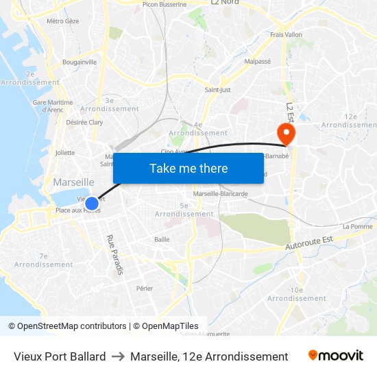 Vieux Port Ballard to Marseille, 12e Arrondissement map