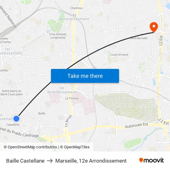 Baille Castellane to Marseille, 12e Arrondissement map