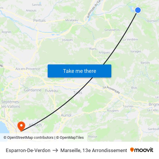 Esparron-De-Verdon to Marseille, 13e Arrondissement map