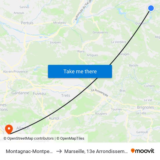 Montagnac-Montpezat to Marseille, 13e Arrondissement map