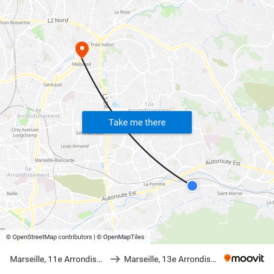 Marseille, 11e Arrondissement to Marseille, 13e Arrondissement map