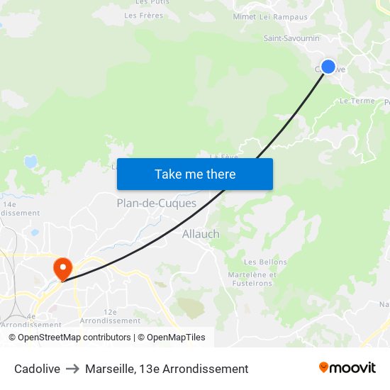 Cadolive to Marseille, 13e Arrondissement map