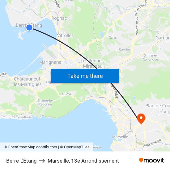 Berre-L'Étang to Marseille, 13e Arrondissement map
