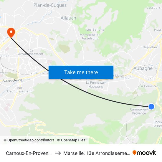 Carnoux-En-Provence to Marseille, 13e Arrondissement map