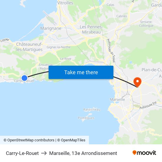 Carry-Le-Rouet to Marseille, 13e Arrondissement map