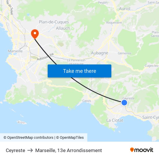 Ceyreste to Marseille, 13e Arrondissement map