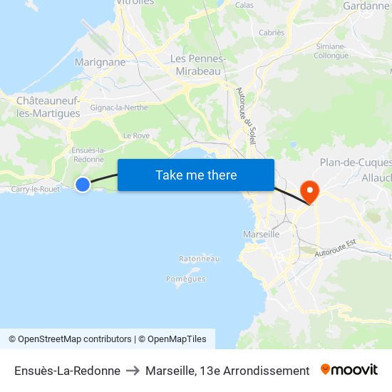 Ensuès-La-Redonne to Marseille, 13e Arrondissement map