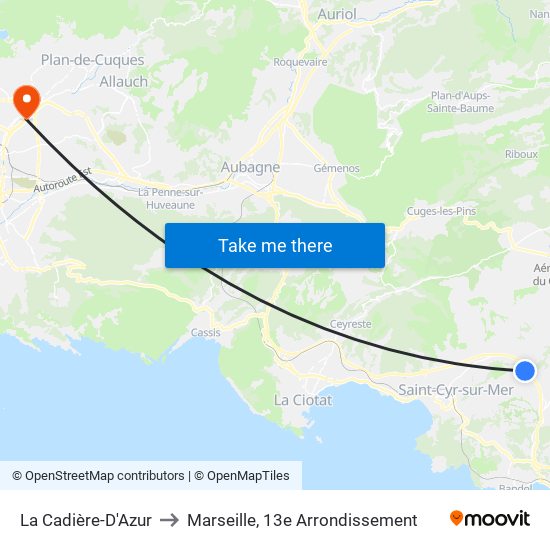 La Cadière-D'Azur to Marseille, 13e Arrondissement map