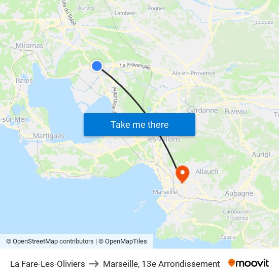 La Fare-Les-Oliviers to Marseille, 13e Arrondissement map