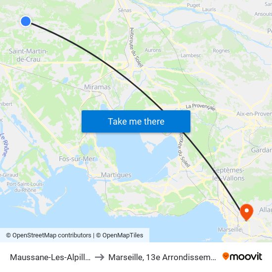 Maussane-Les-Alpilles to Marseille, 13e Arrondissement map