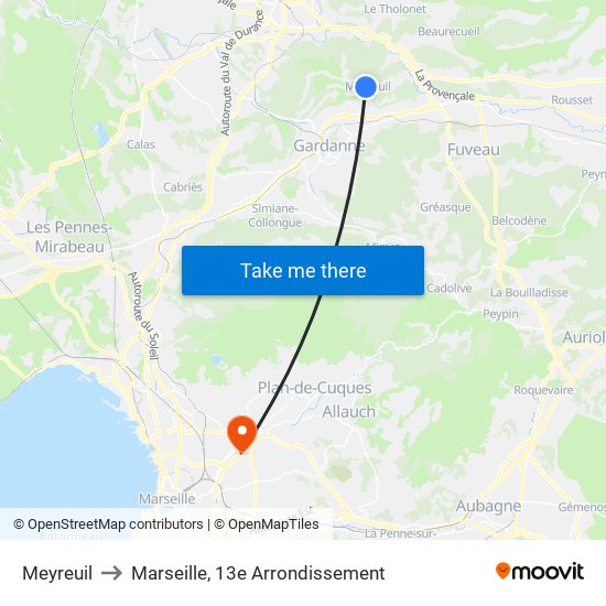 Meyreuil to Marseille, 13e Arrondissement map
