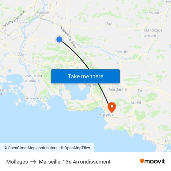 Mollégès to Marseille, 13e Arrondissement map