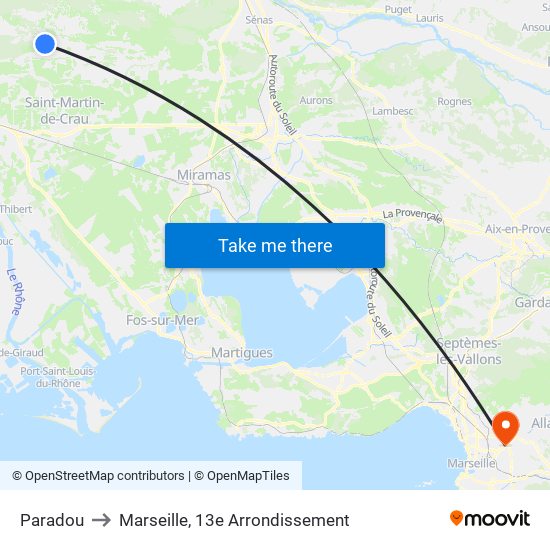 Paradou to Marseille, 13e Arrondissement map