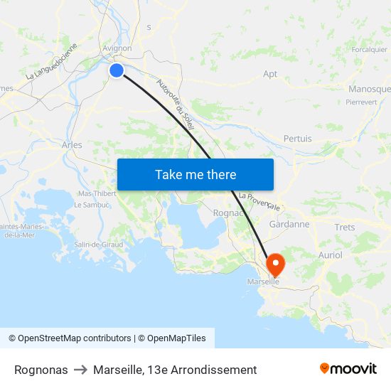 Rognonas to Marseille, 13e Arrondissement map